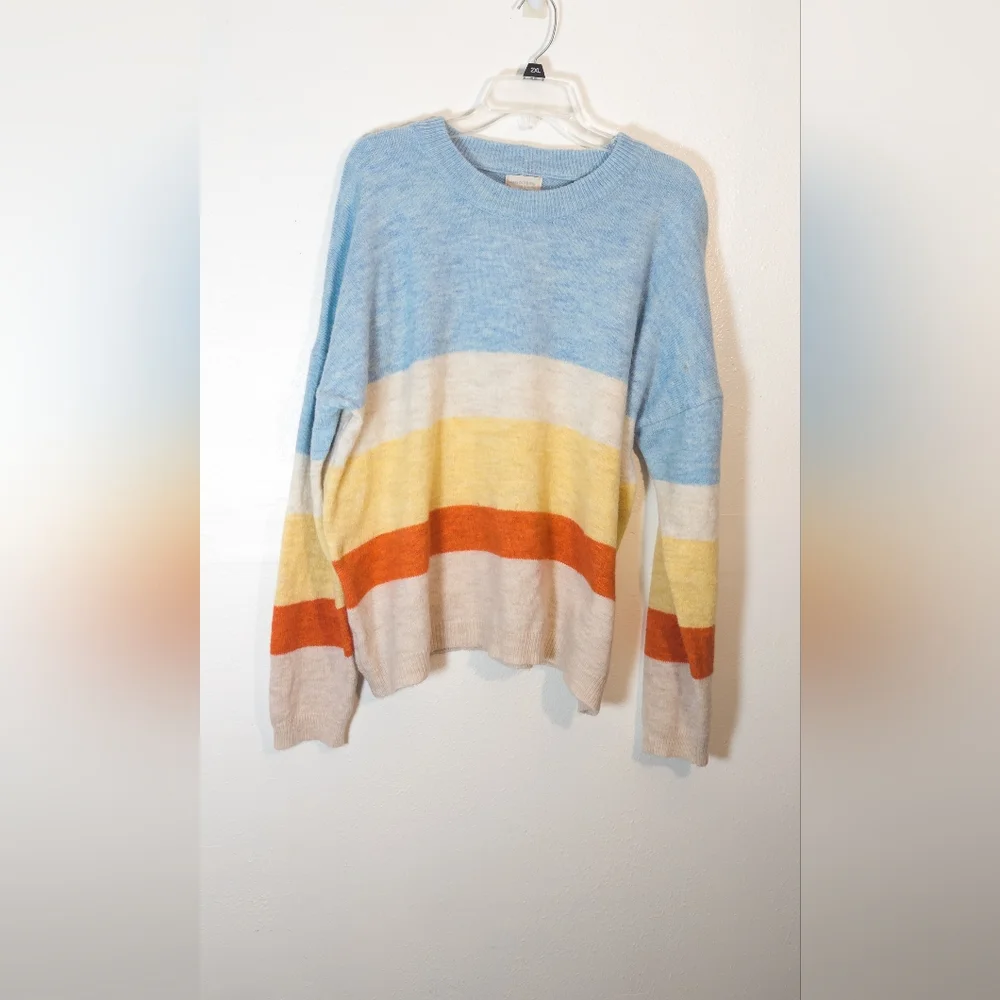 Women's Urban Outfitters Blue And Yellow Stripe Wool Sweater - Picture 3 of 9